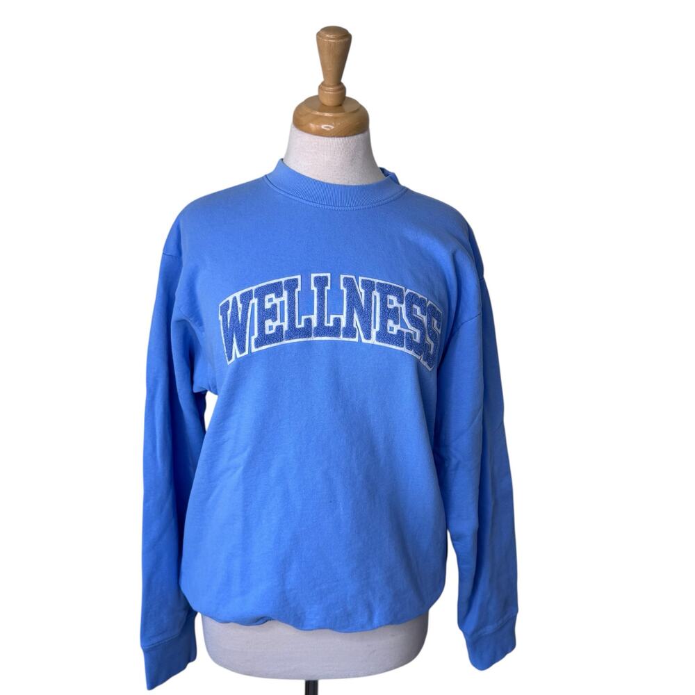Sporty & Rich Wellness Bouclé Cotton Crewneck in Hydrangea Blue Size Small